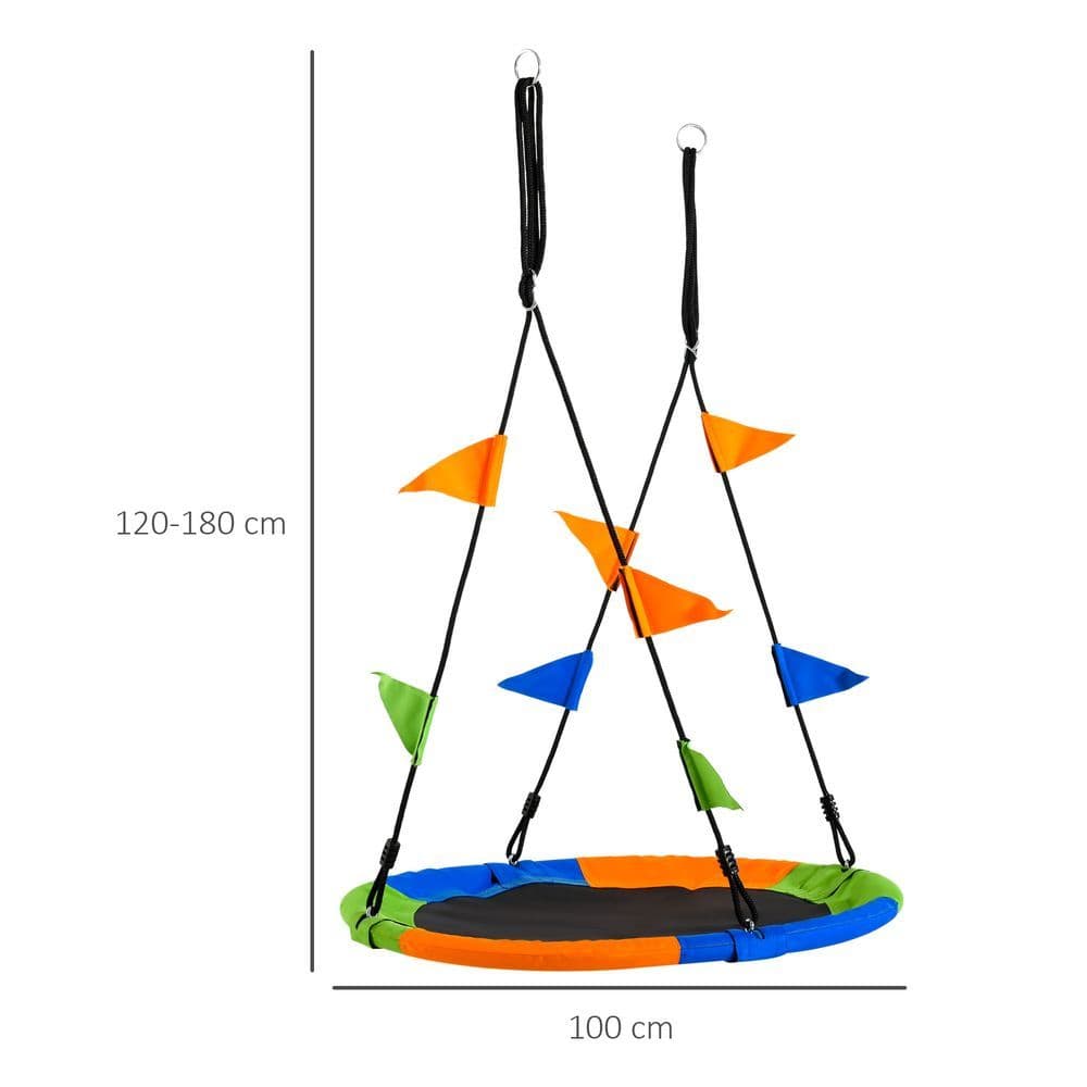 image-Saucer Tree Swing Metal Tube Adjustable Rope Garden Blue Green Orange
