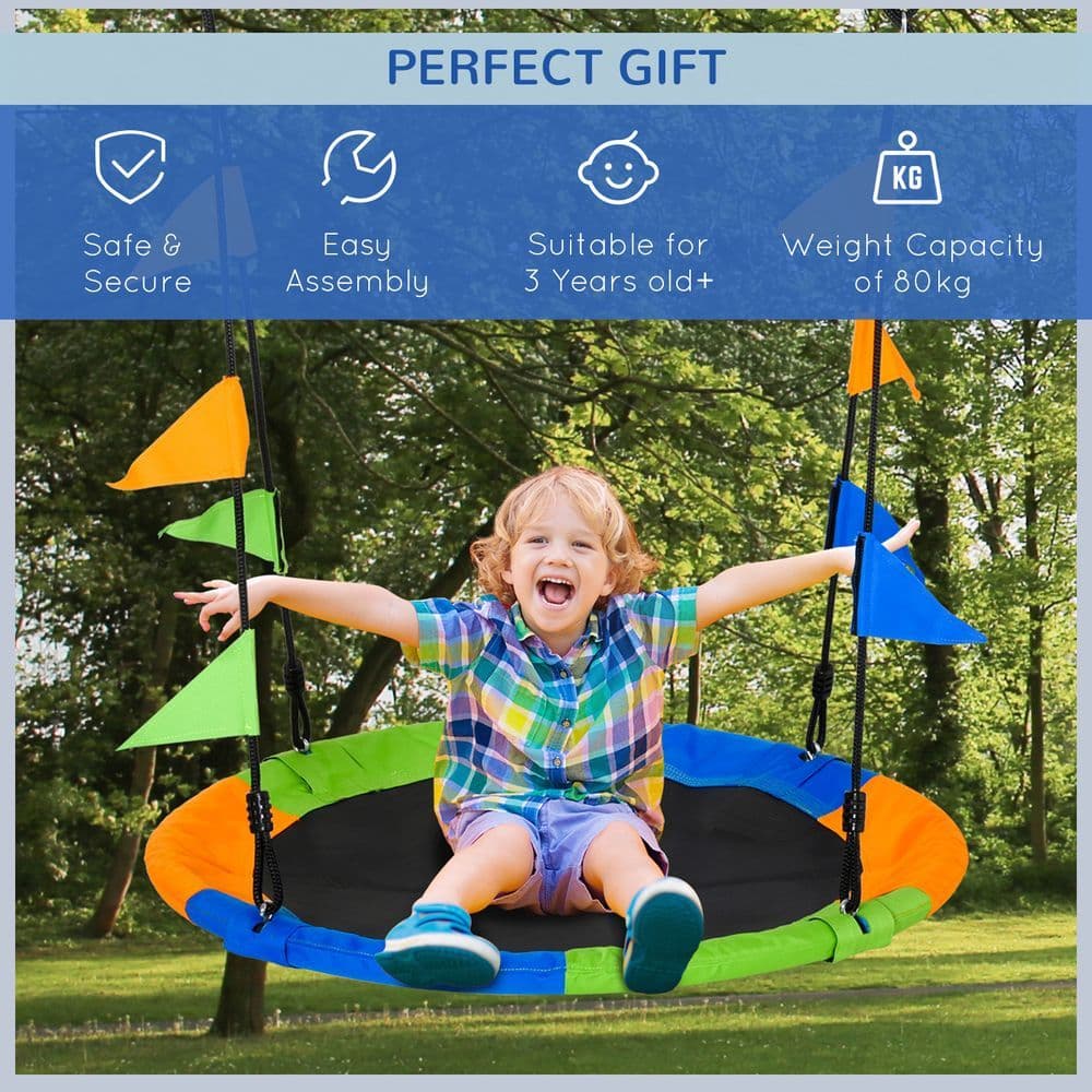 image-Saucer Tree Swing Metal Tube Adjustable Rope Garden Blue Green Orange