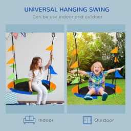 image-Saucer Tree Swing Metal Tube Adjustable Rope Garden Blue Green Orange
