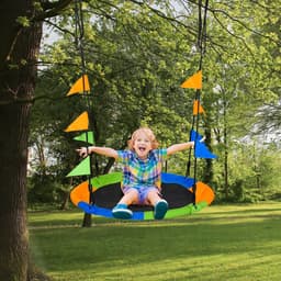 image-Saucer Tree Swing Metal Tube Adjustable Rope Garden Blue Green Orange
