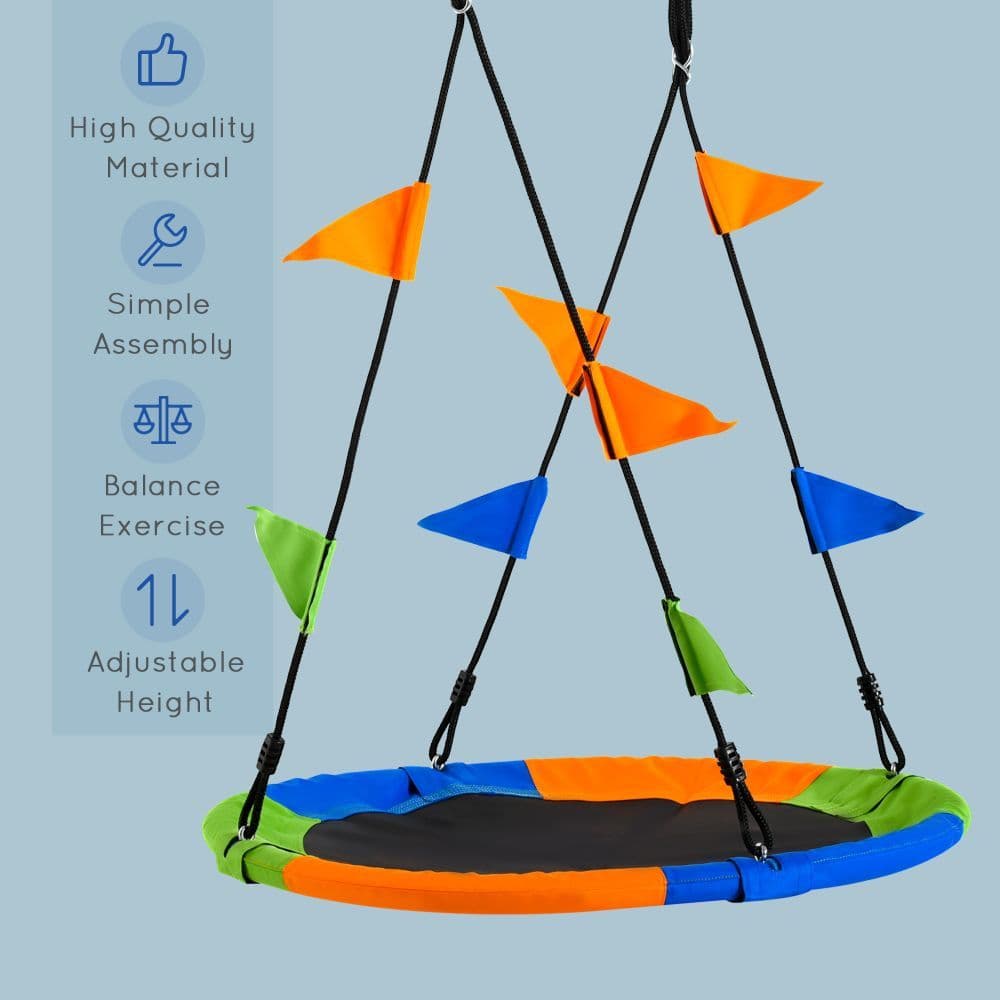 image-Saucer Tree Swing Metal Tube Adjustable Rope Garden Blue Green Orange
