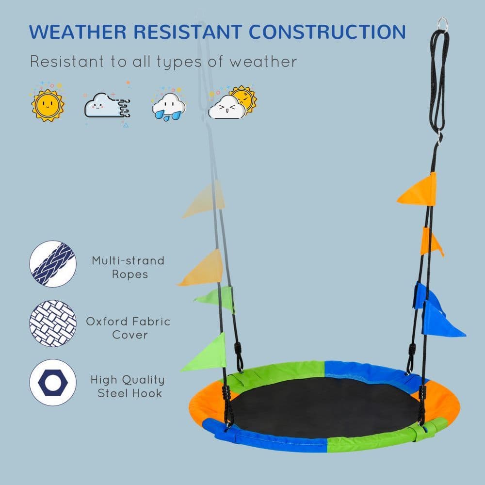 image-Saucer Tree Swing Metal Tube Adjustable Rope Garden Blue Green Orange