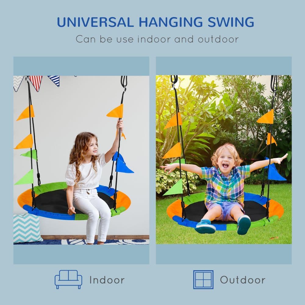image-Saucer Tree Swing Metal Tube Adjustable Rope Garden Blue Green Orange