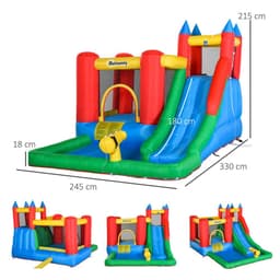 image-Kids Bouncy Castle w/ Slide Water Pool Climbing Wall & Trampoline