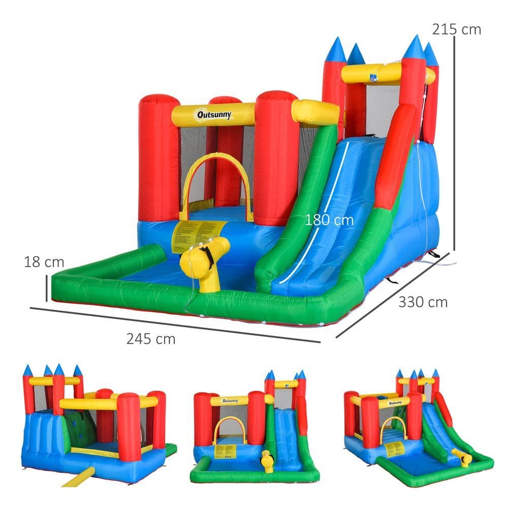 image-Kids Bouncy Castle w/ Slide Water Pool Climbing Wall & Trampoline