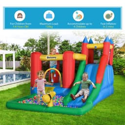 image-Kids Bouncy Castle w/ Slide Water Pool Climbing Wall & Trampoline