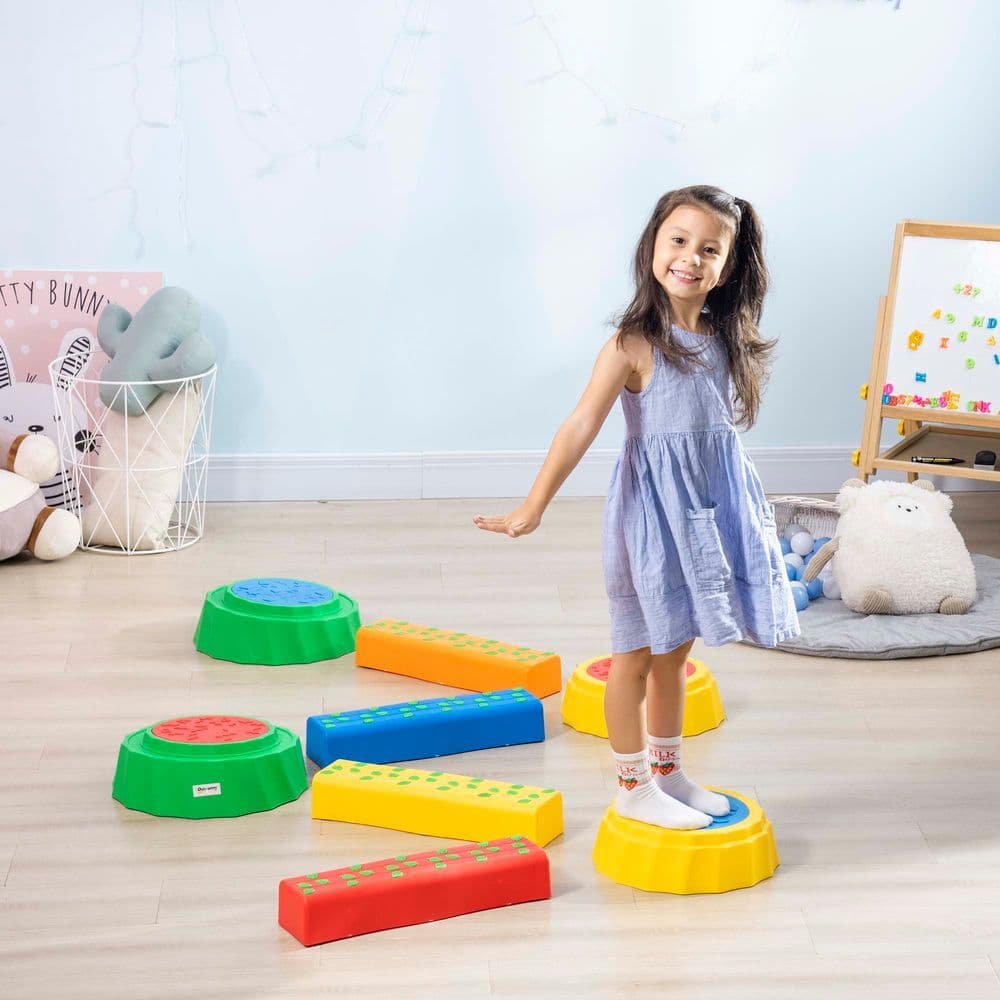image-Eight-Piece Kids Stepping Stones Non-Slip Surface & Bottom, for Kids Outsunny