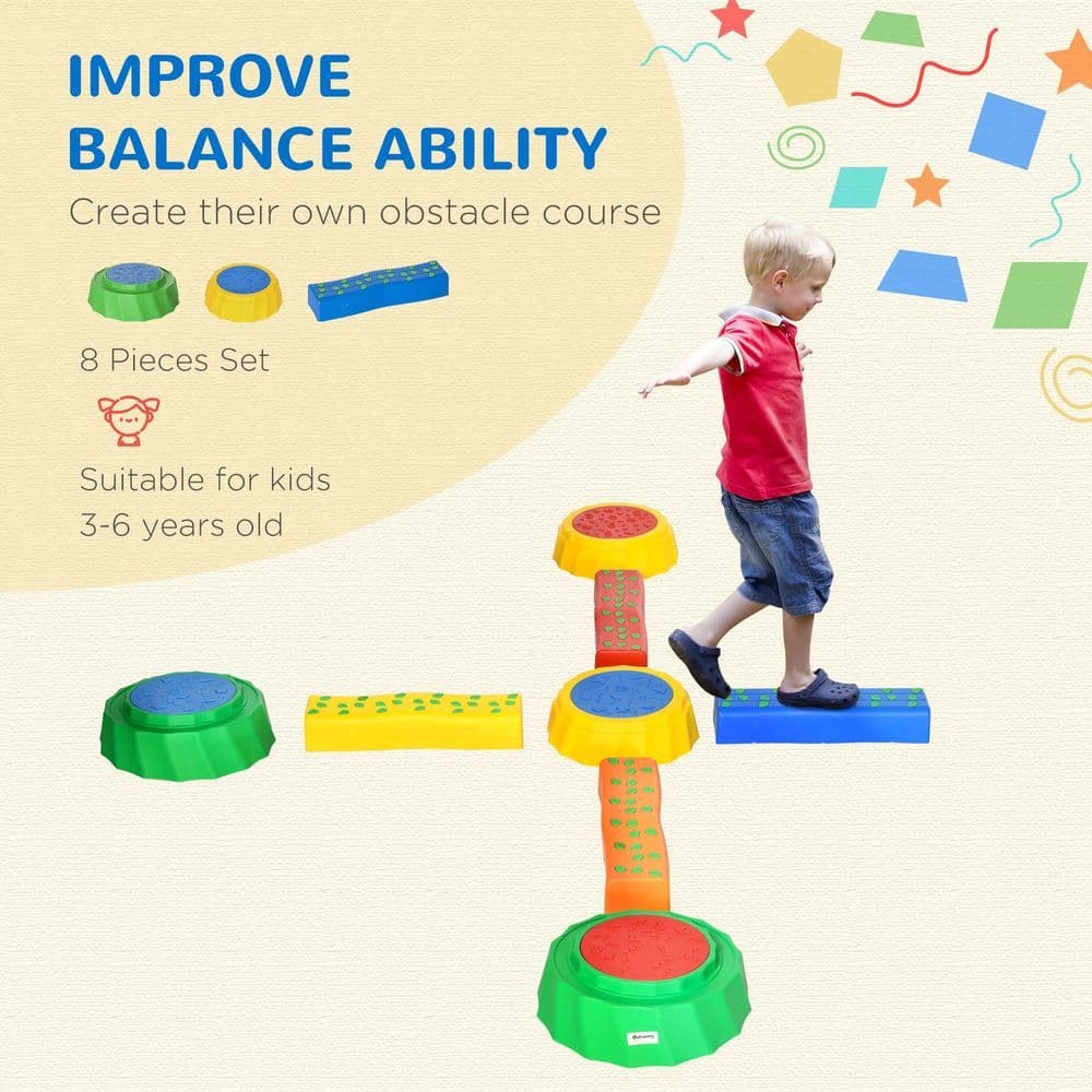 image-Eight-Piece Kids Stepping Stones Non-Slip Surface & Bottom, for Kids Outsunny