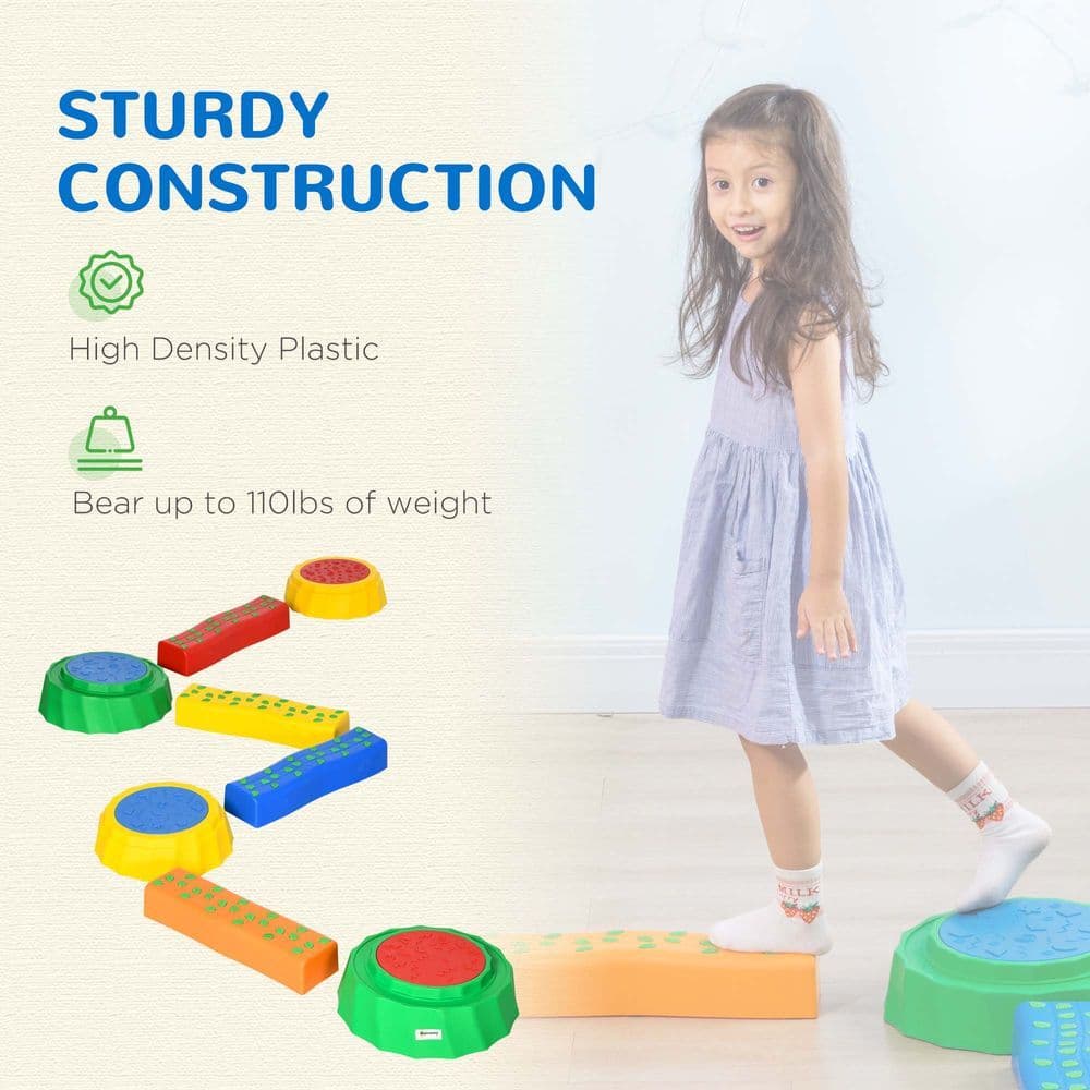 image-Eight-Piece Kids Stepping Stones Non-Slip Surface & Bottom, for Kids Outsunny