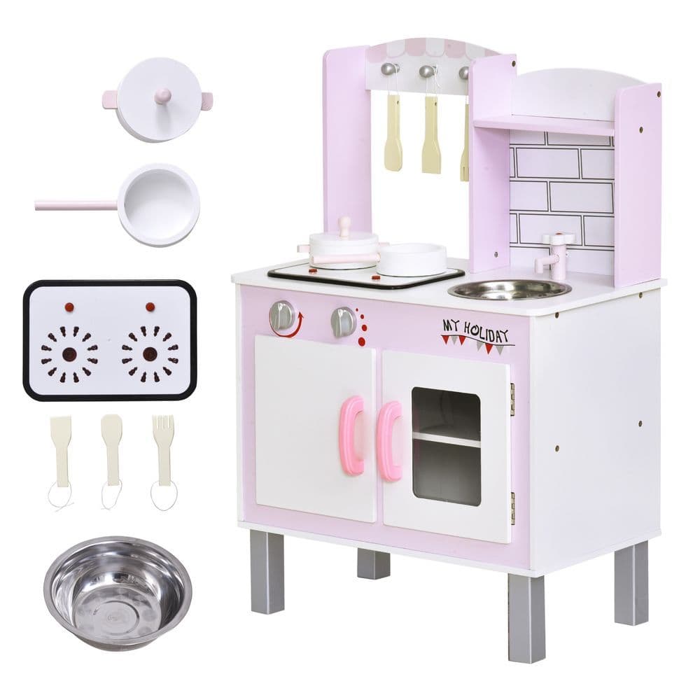 image-Kids Kitchen Play Set Sounds Utensils Pans Storage Child Role Play