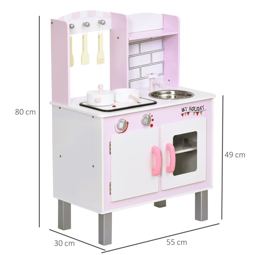 image-Kids Kitchen Play Set Sounds Utensils Pans Storage Child Role Play