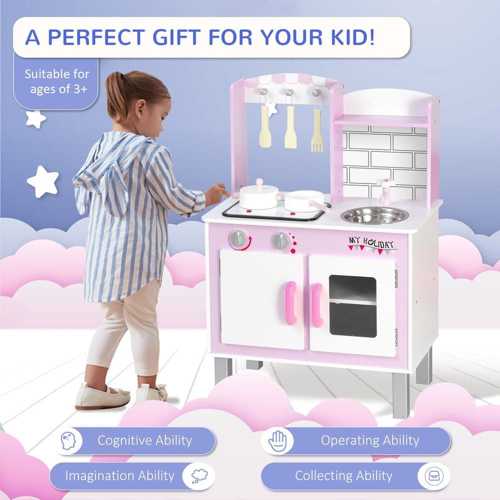 image-Kids Kitchen Play Set Sounds Utensils Pans Storage Child Role Play