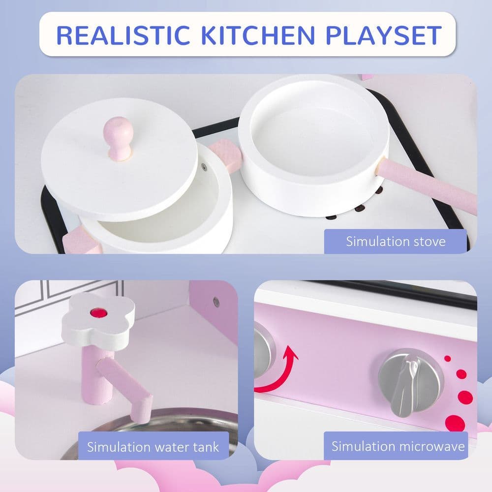 image-Kids Kitchen Play Set Sounds Utensils Pans Storage Child Role Play