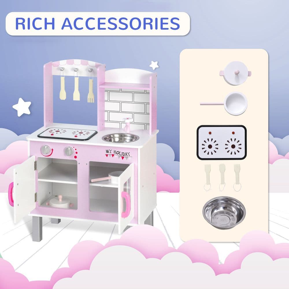 image-Kids Kitchen Play Set Sounds Utensils Pans Storage Child Role Play