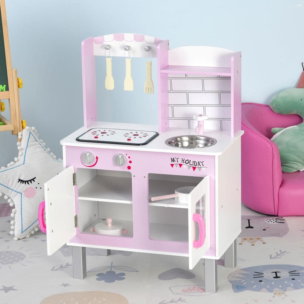 image-Kids Kitchen Play Set Sounds Utensils Pans Storage Child Role Play