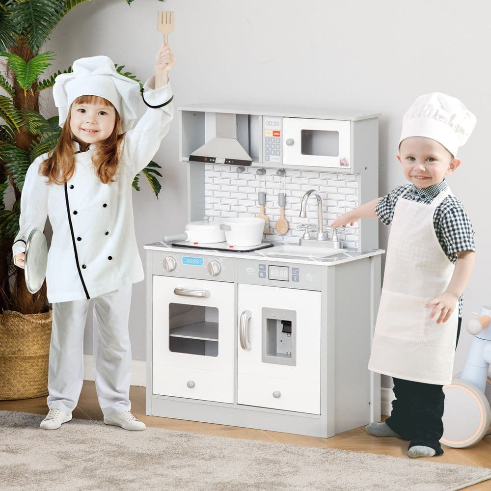image-Kids Wooden Toy Kitchen Pretend Play Cooking Playset for 3-6 Years Old