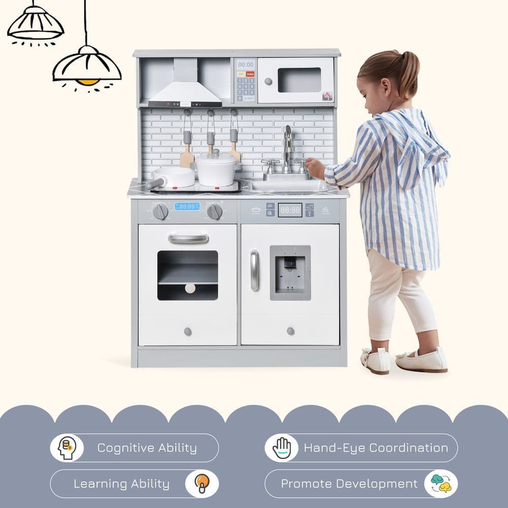 image-Kids Wooden Toy Kitchen Pretend Play Cooking Playset for 3-6 Years Old
