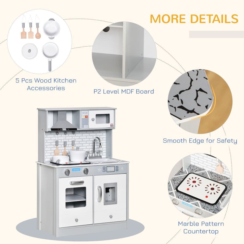 image-Kids Wooden Toy Kitchen Pretend Play Cooking Playset for 3-6 Years Old
