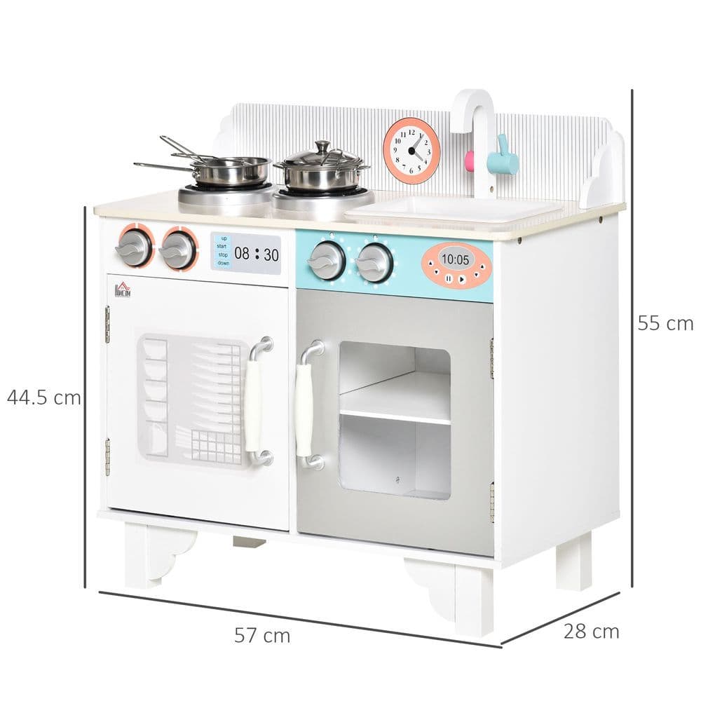 image-Kids Wooden Toy Kitchen Pretend Playset with Sink Faucet Pot
