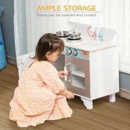 image-Kids Wooden Toy Kitchen Pretend Playset with Sink Faucet Pot