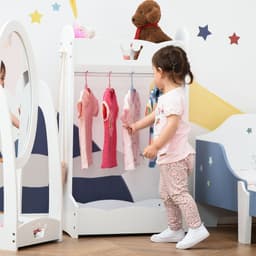 image-Kids Wood Clothes Rack with Storage Shelves Hall Tree for 3-8 Years HOMCOM