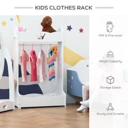 image-Kids Wood Clothes Rack with Storage Shelves Hall Tree for 3-8 Years HOMCOM
