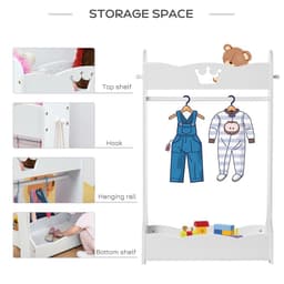 image-Kids Wood Clothes Rack with Storage Shelves Hall Tree for 3-8 Years HOMCOM