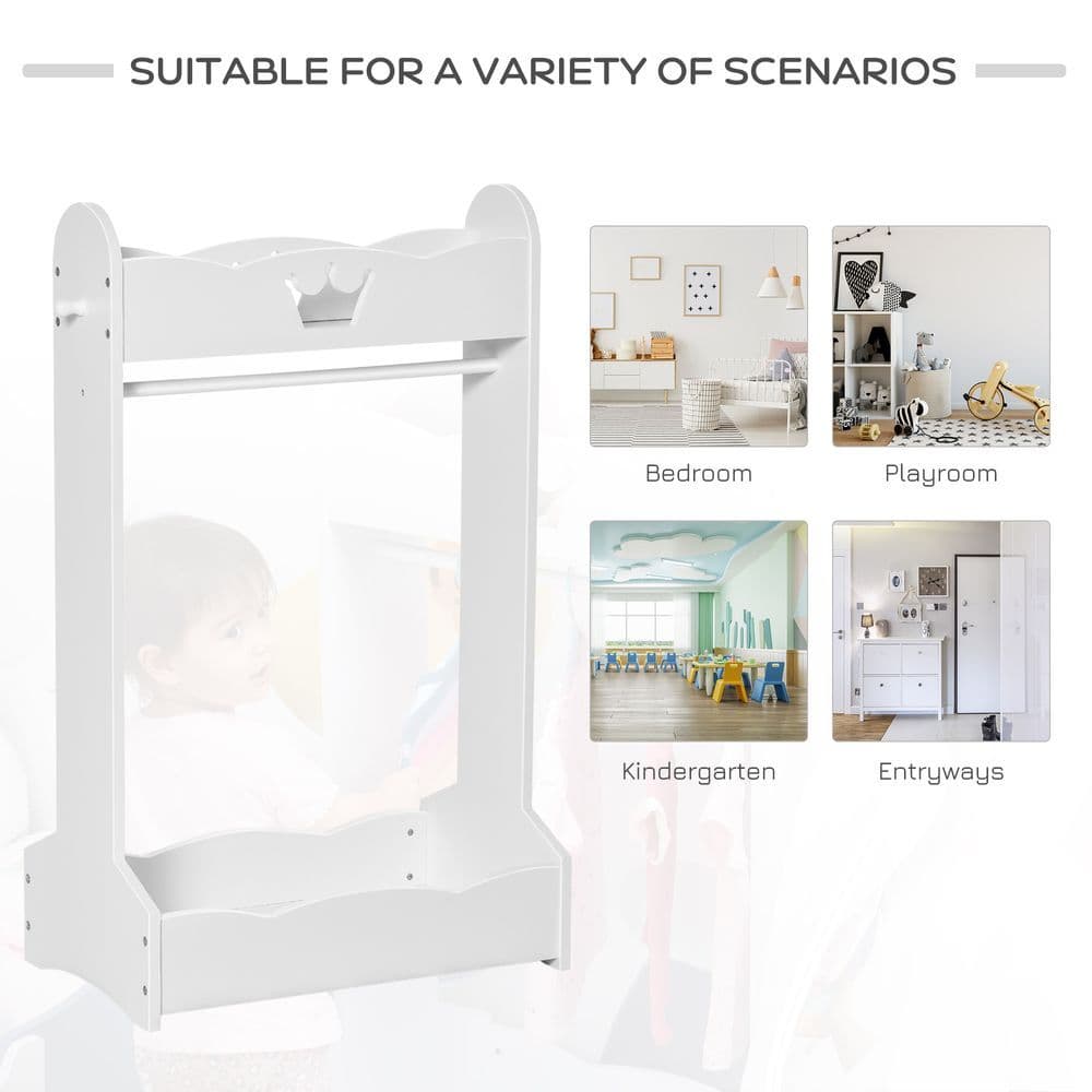 image-Kids Wood Clothes Rack with Storage Shelves Hall Tree for 3-8 Years HOMCOM