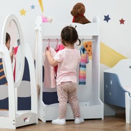 image-Kids Wood Clothes Rack with Storage Shelves Hall Tree for 3-8 Years HOMCOM