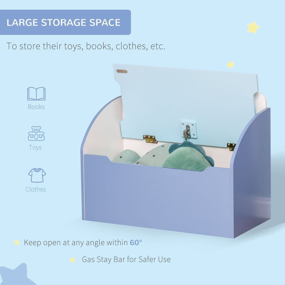 image-Kids Wooden Toy Box Children Storage Chest Bench Organiser Bedroom Blue HOMCOM