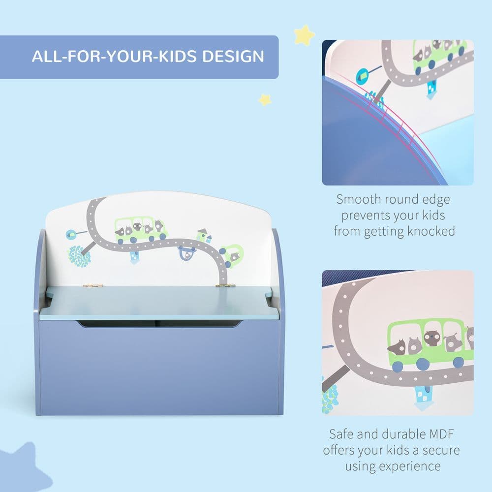 image-Kids Wooden Toy Box Children Storage Chest Bench Organiser Bedroom Blue HOMCOM
