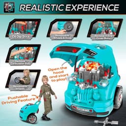 image-Kids Truck Engine Toy Set Horn Light Car Key Age 3-5 Years, Teal Green