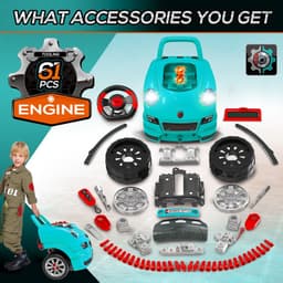 image-Kids Truck Engine Toy Set Horn Light Car Key Age 3-5 Years, Teal Green