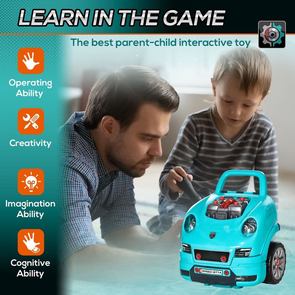 image-Kids Truck Engine Toy Set Horn Light Car Key Age 3-5 Years, Teal Green