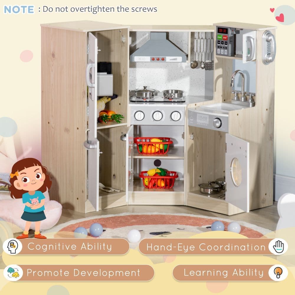 image-Corner Kids Kitchen w/ Sound Light, Phone, Microwave, Oven, Range Hood
