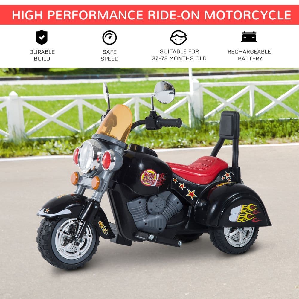 image-6V Kids Electric Motorbike Child Ride On Toy w/ Lights Sound Black HOMCOM
