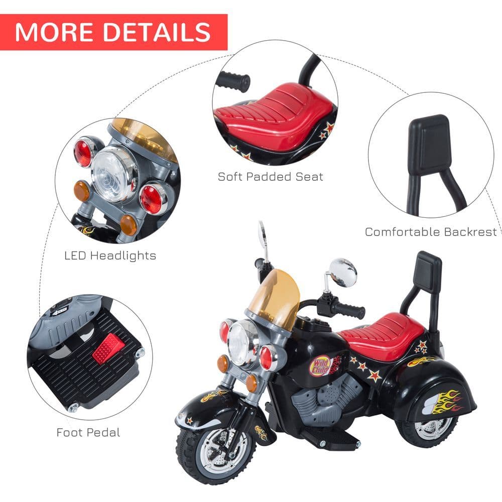 image-6V Kids Electric Motorbike Child Ride On Toy w/ Lights Sound Black HOMCOM