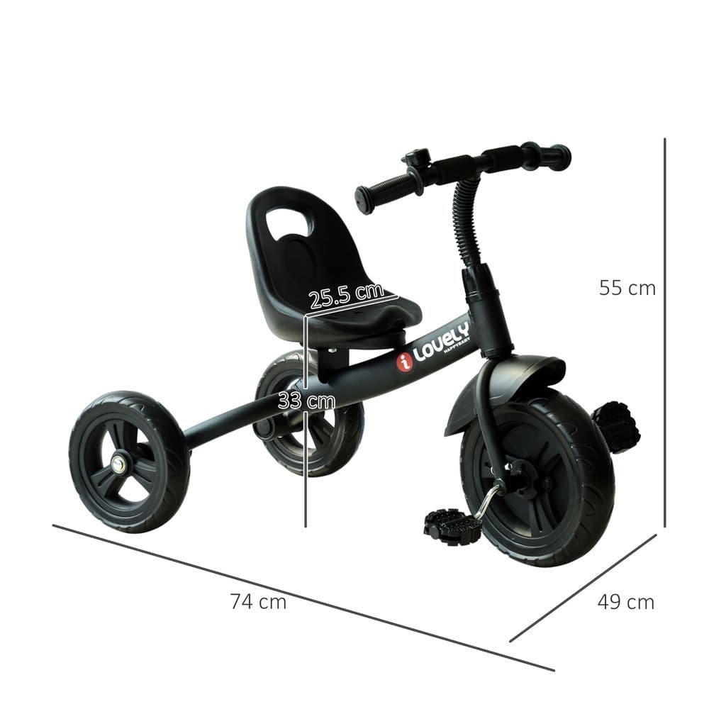 image-Baby Kids Children Toddler Tricycle Ride on Trike W/ 3 Wheels Black HOMCOM