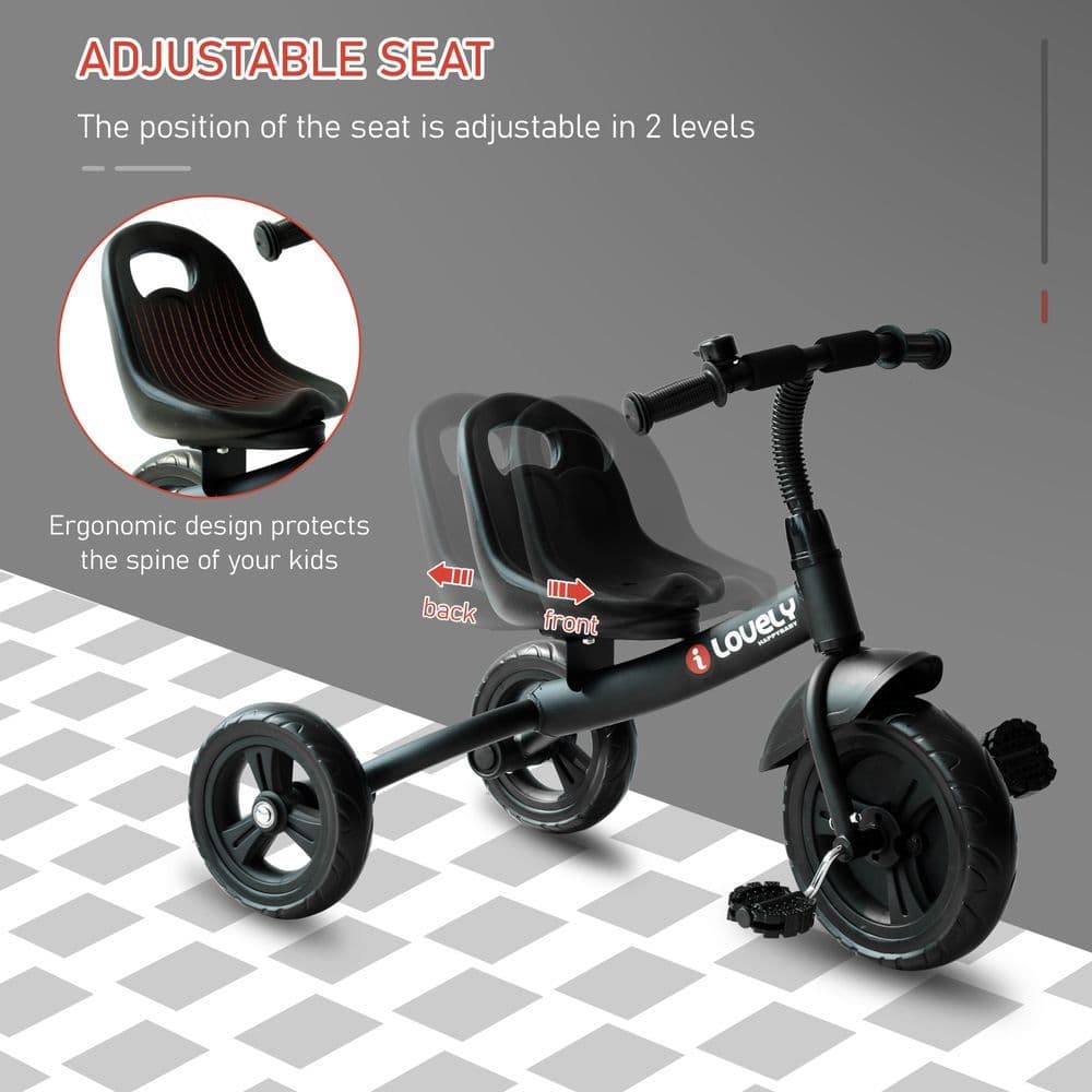 image-Baby Kids Children Toddler Tricycle Ride on Trike W/ 3 Wheels Black HOMCOM
