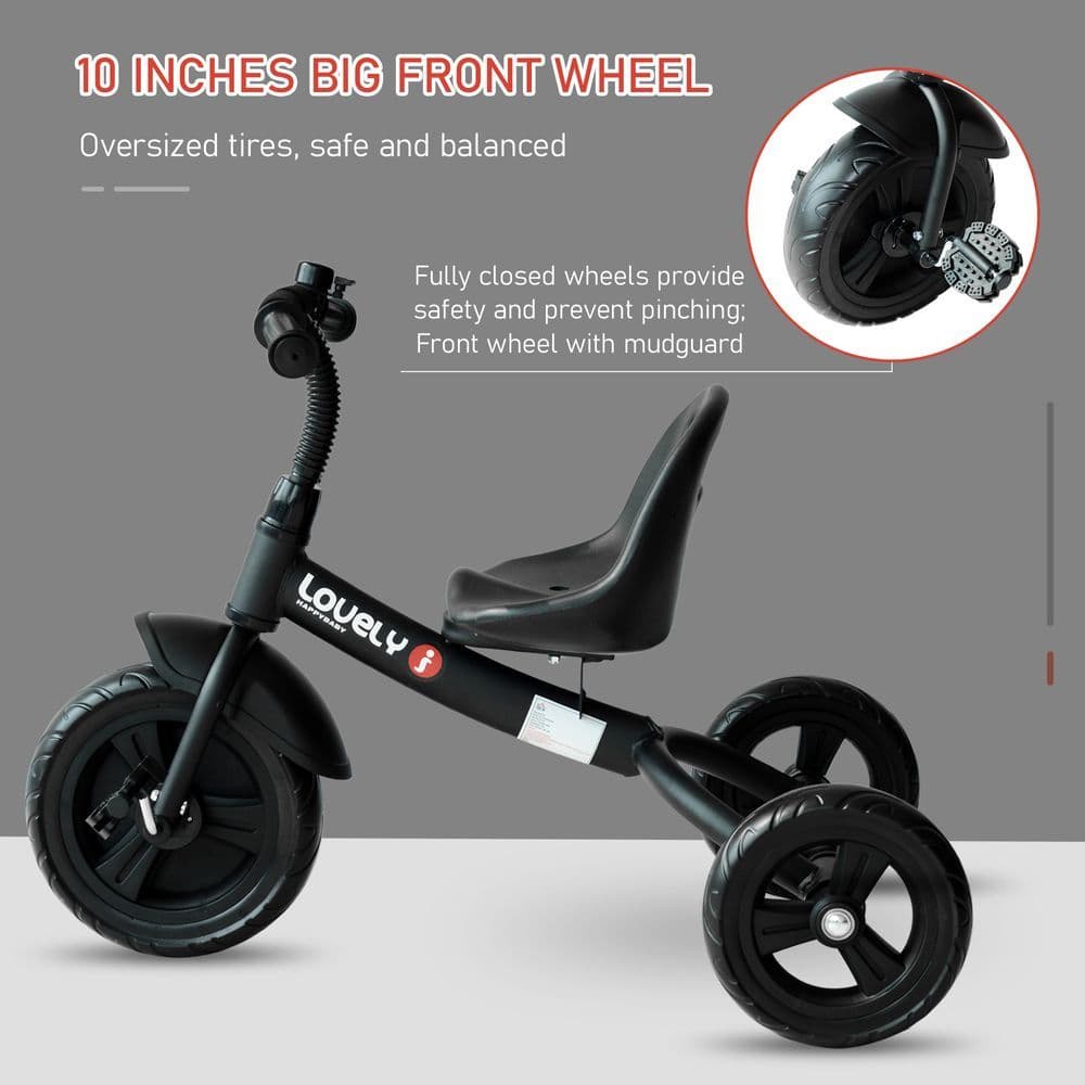 image-Baby Kids Children Toddler Tricycle Ride on Trike W/ 3 Wheels Black HOMCOM
