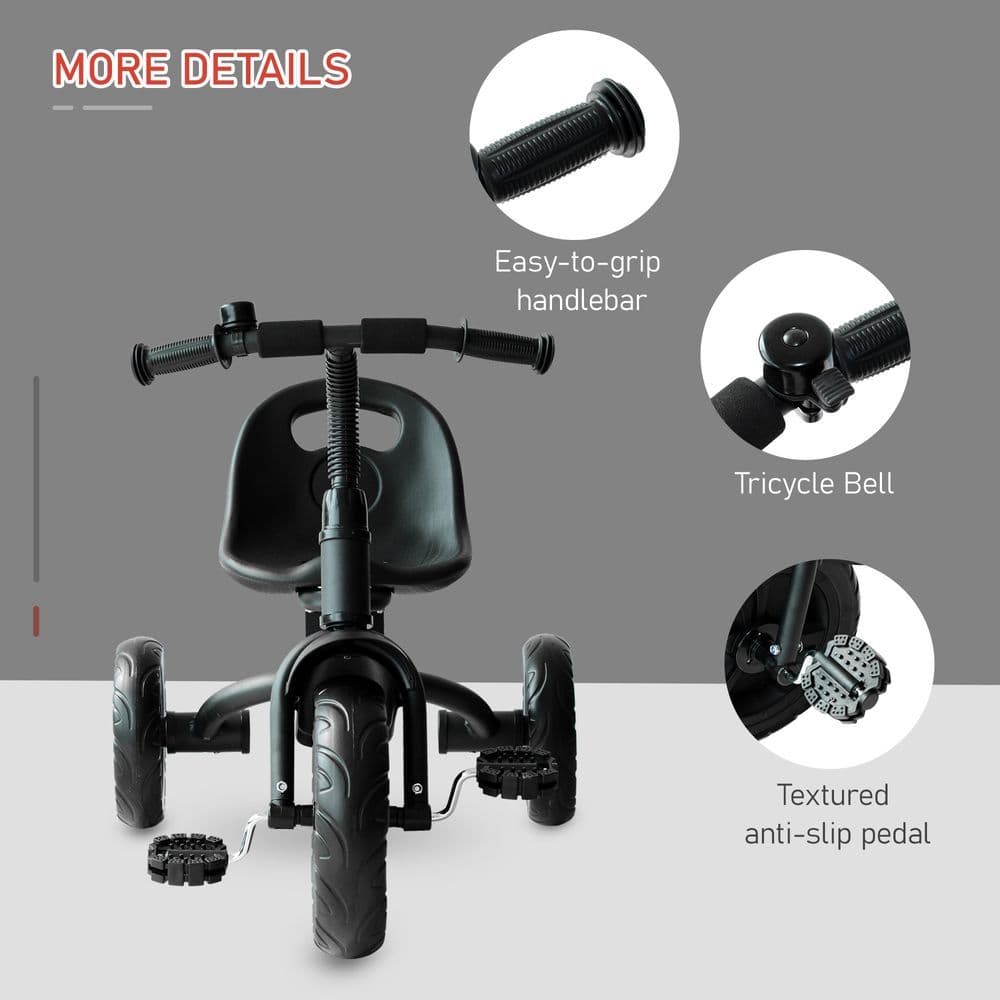 image-Baby Kids Children Toddler Tricycle Ride on Trike W/ 3 Wheels Black HOMCOM