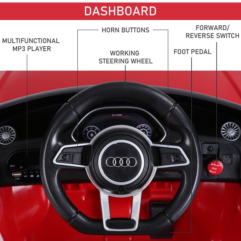 image-12V Battery Licensed Audi TT Ride On Car w/ Remote Headlight MP3 Red