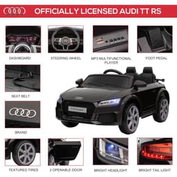 image-12V Battery Licensed Audi TT Ride On Car w/ Remote Headlight MP3 Black
