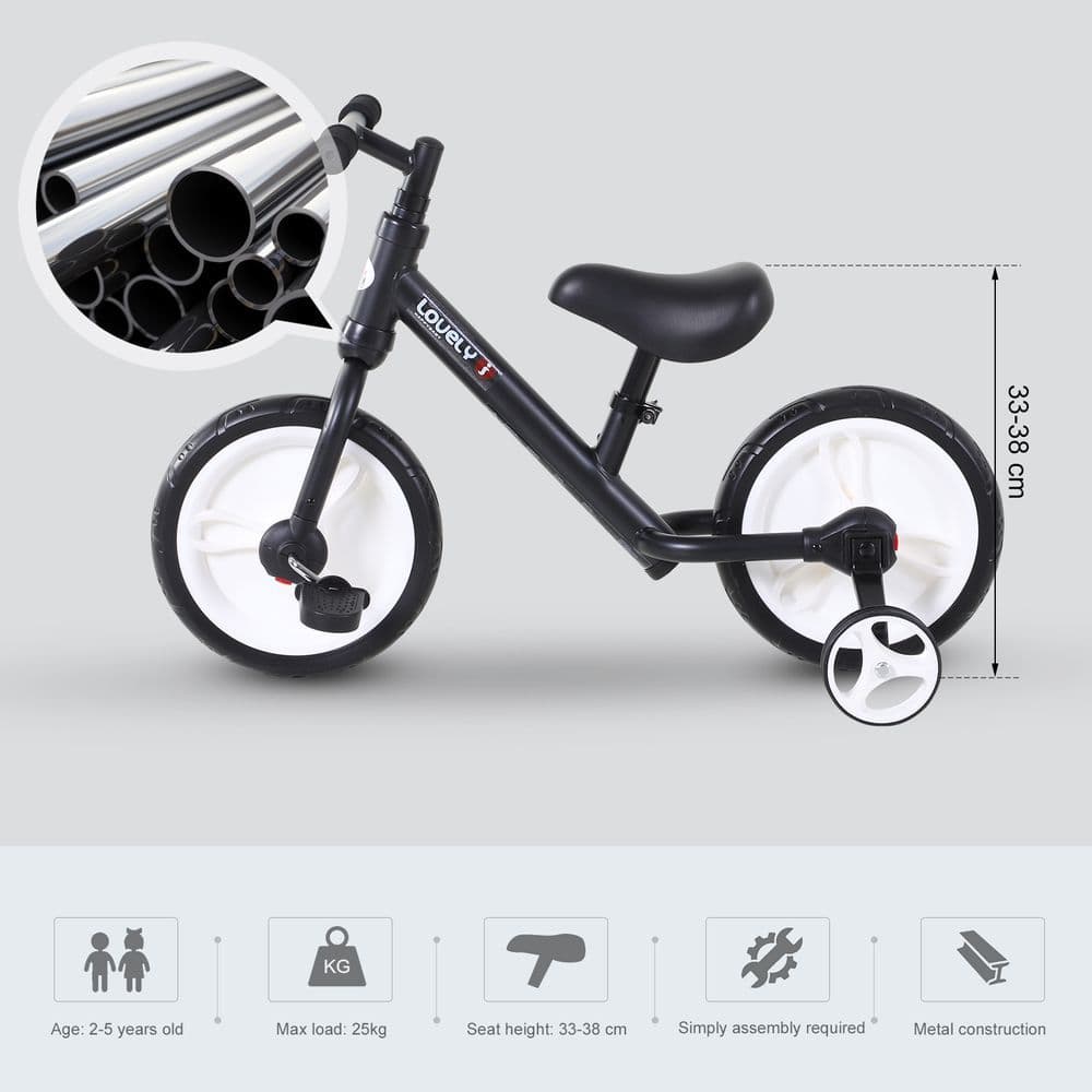 image-Kids Balance Training Bike Toy w/ Stabilizers For Child 2-5 Years Black