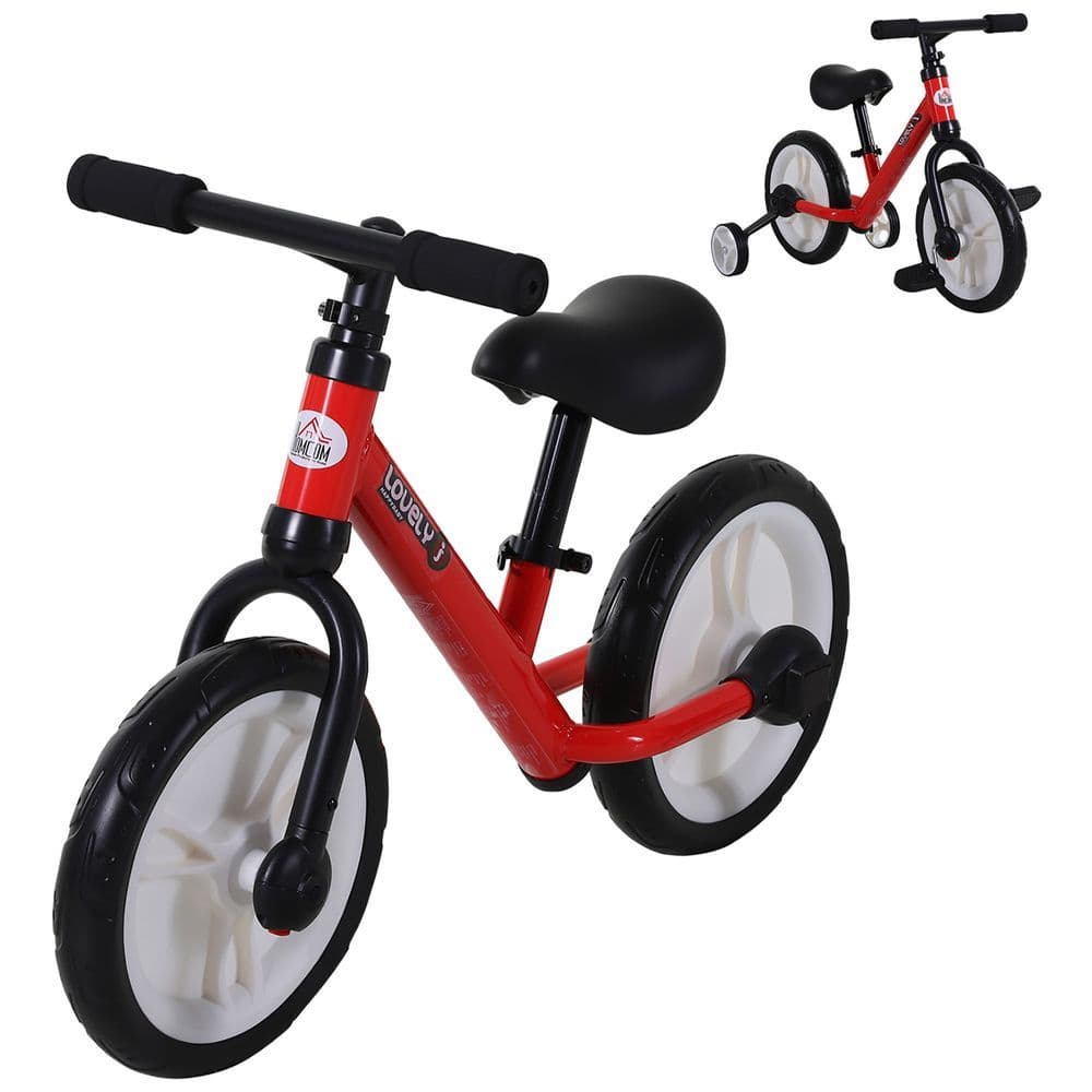 image-Kids Balance Training Bike Toy w/ Stabilizers For Child 2-5 Years Red HOMCOM