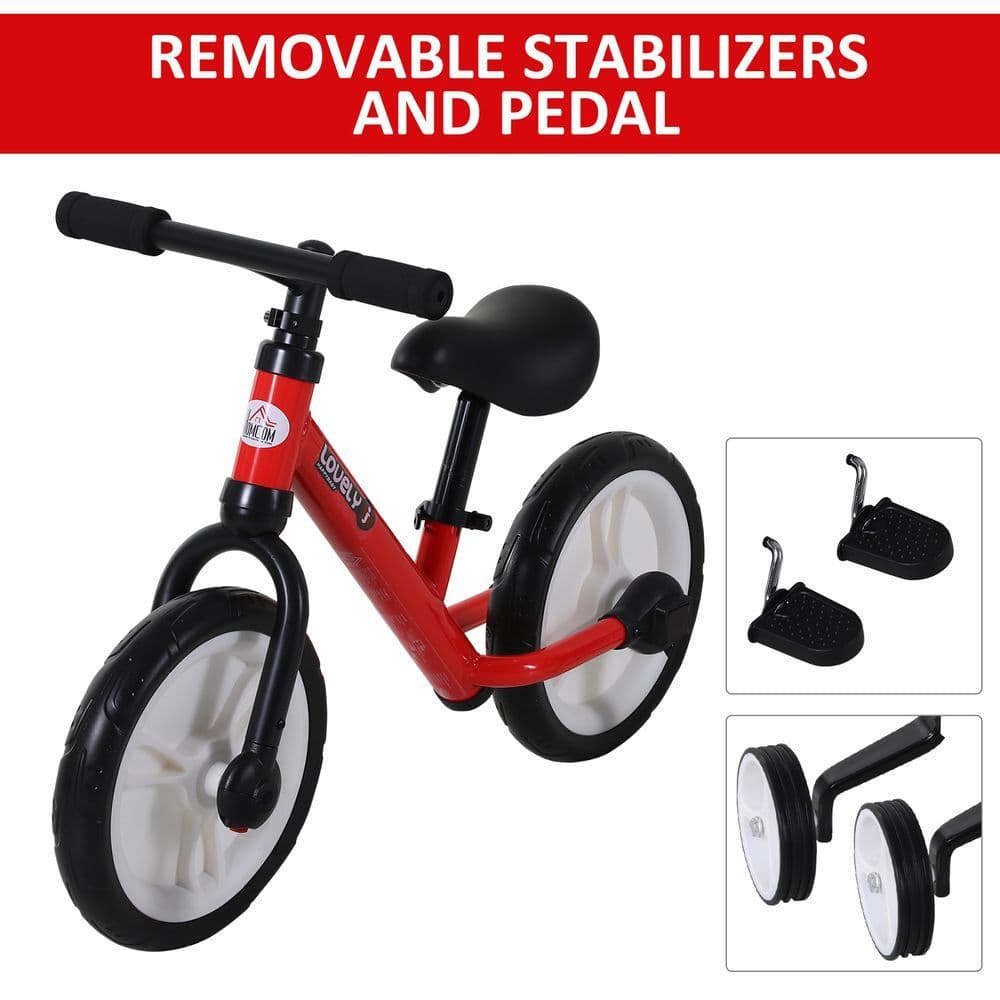 image-Kids Balance Training Bike Toy w/ Stabilizers For Child 2-5 Years Red HOMCOM