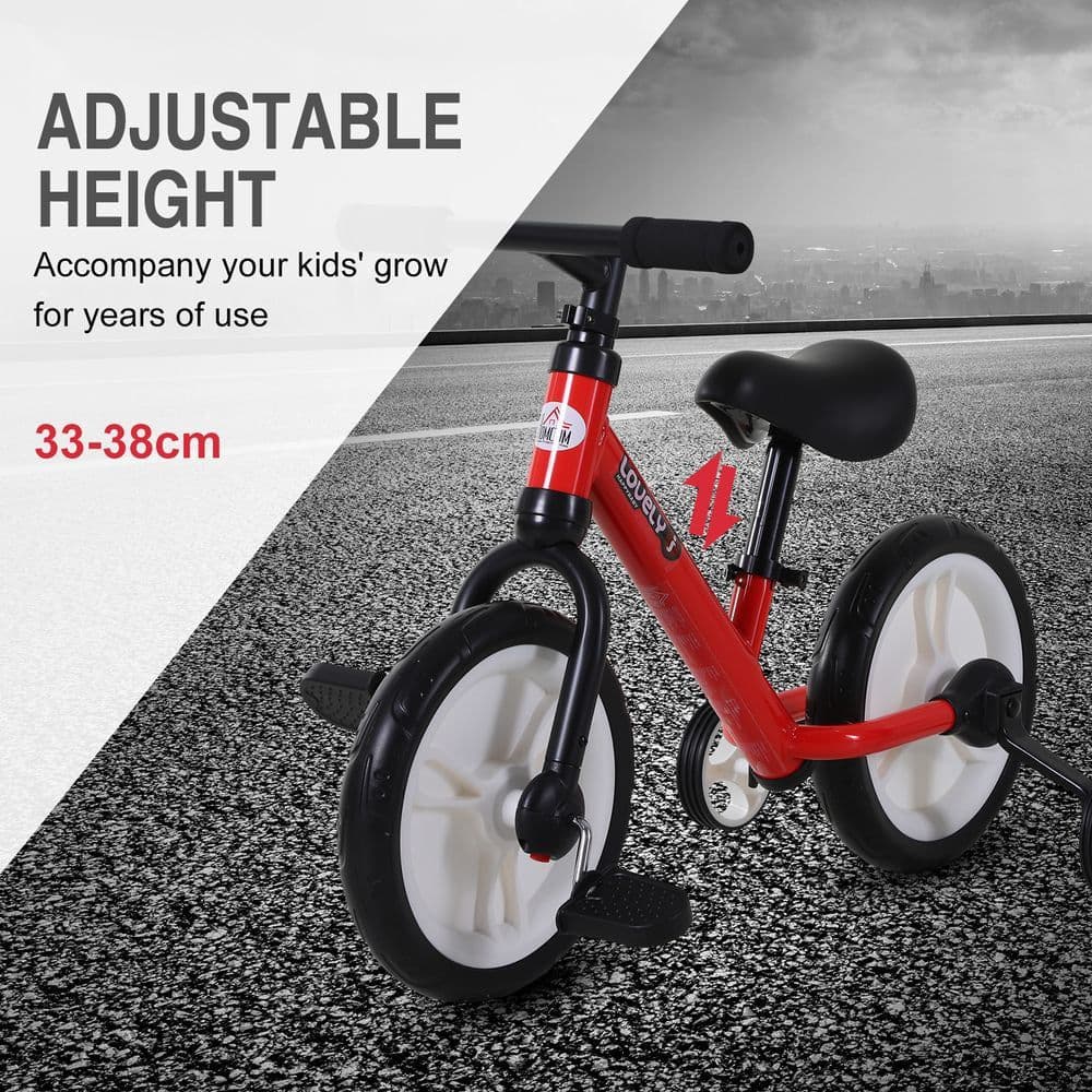 image-Kids Balance Training Bike Toy w/ Stabilizers For Child 2-5 Years Red HOMCOM