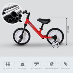 image-Kids Balance Training Bike Toy w/ Stabilizers For Child 2-5 Years Red HOMCOM