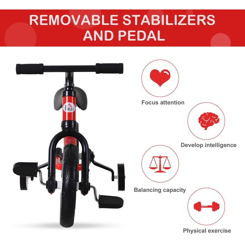 image-Kids Balance Training Bike Toy w/ Stabilizers For Child 2-5 Years Red HOMCOM
