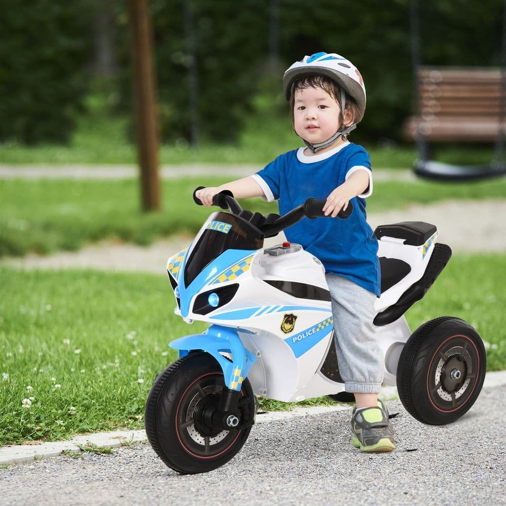 image-HOMCOM Kids Ride-On Police Bike 3-Wheel Vehicle w/ Music Lights 18-36 Mths